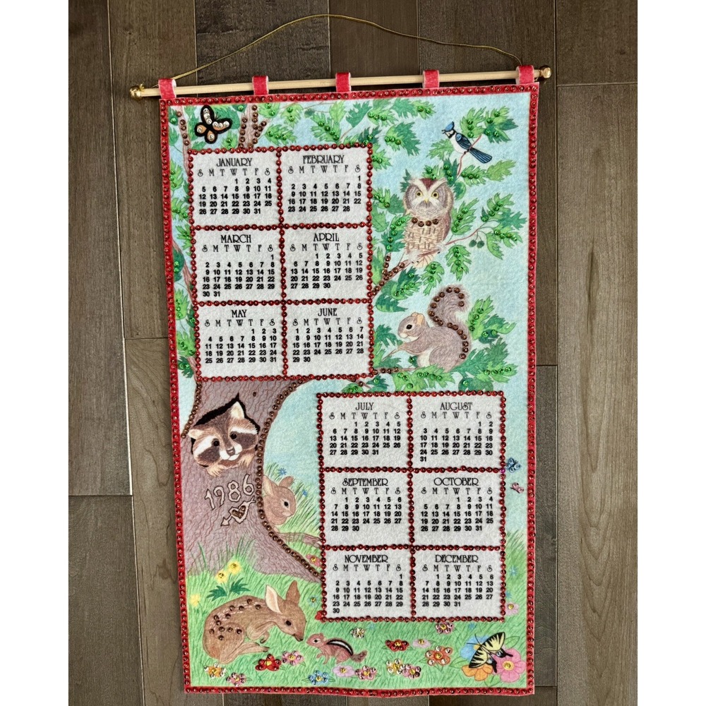 Hanging Wall Calendars 1984-1988~ Lot of 4 ~ Sequined Felt ~ Butterfly/Duck - Picture 3 of 6